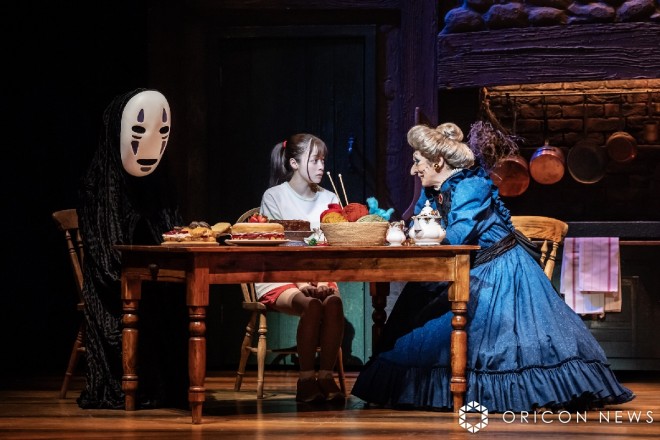 Chihiro (Kanna Hashimoto) and Yubaba (Mari Natsuki) during the "Spirited Away" stage show in London