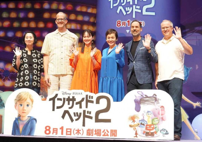 From left: Yoshiko Murayama, Pete Docter, Mikako Tabe, Shinobu Otake, Director Kelsey Mann, Mark Nielsen at the Special Event for Disney & Pixar's 'Inside Out 2' in Japan