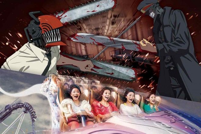 'Chainsaw Man × Hollywood Dream - The Ride KICK BACK: Samurai Sword vs. Chainsaw ver.' Image Provided by Universal Studios Japan