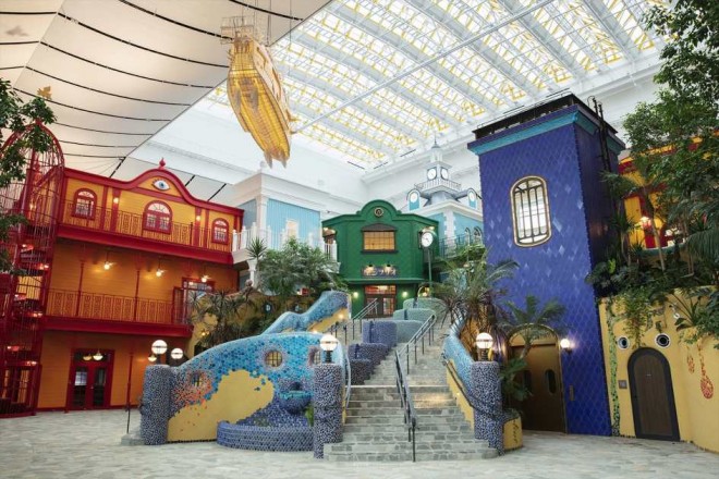Central staircase at the Ghibli Warehouse in Ghibli Park