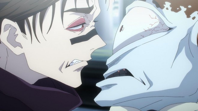 Chodo and Jogo have a quarrel because they have different purposes for being in Shibuya. via JJK EP34 (season2)