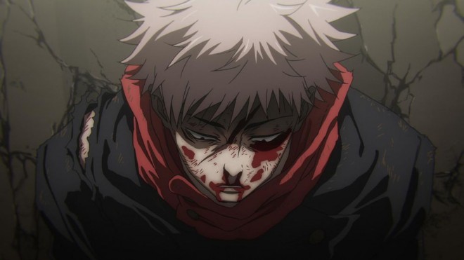 Yuji stands in shock, overwhelmed by the tragedy before him. via JJK EP44 (season2)
