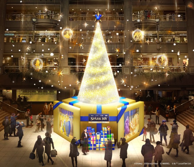 At the Sakata no Tane Garden Square in Landmark Plaza, the "SPARK TREE" will showcase the worlds of Disney, Pixar, Marvel, and Star Wars (image for illustrative purposes).