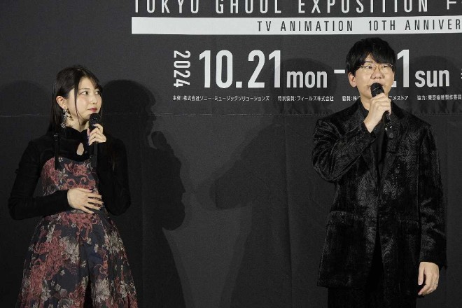 Sora Amamiya, Natsuki Hanae at the Tokyo Ghoul EX. opening ceremony, celebrating the anime’s 10th anniversary.