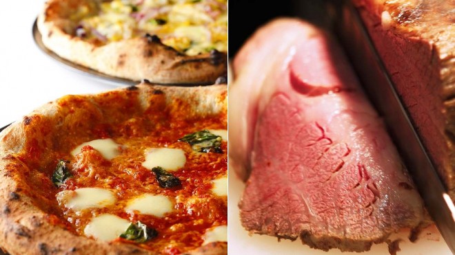 Hotel's signature roast beef and freshly baked pizza