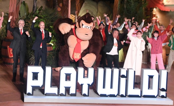A preview of the new Donkey Kong Country area in Super Nintendo World, showcasing the Golden Temple and vibrant jungle theme.