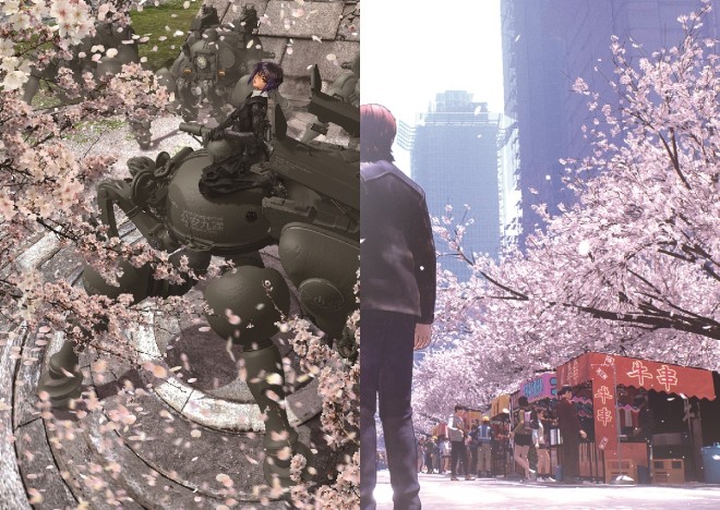 Preview pages from the official artbook of Shirow Masamune’s first exhibition, featuring iconic works like Appleseed and Ghost in the Shell