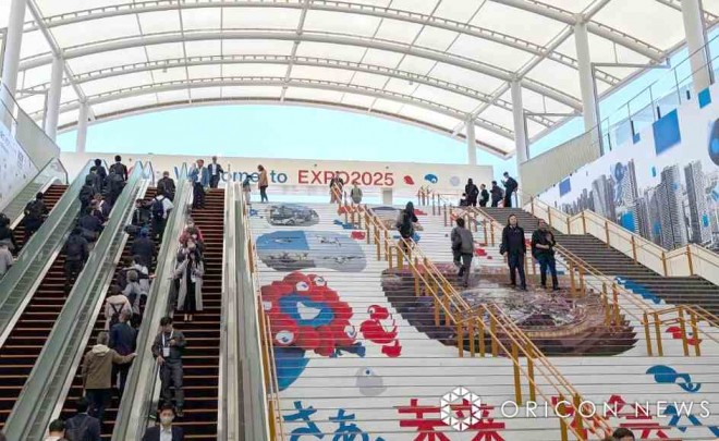 Scenes from the opening day of Expo 2025 Osaka-Kansai, held at Yumeshima in Osaka