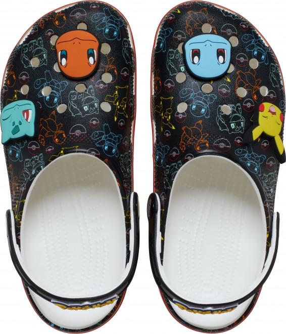 Colorful Pokémon x Crocs collaboration features Eevee-inspired platform clogs with faux fur strap