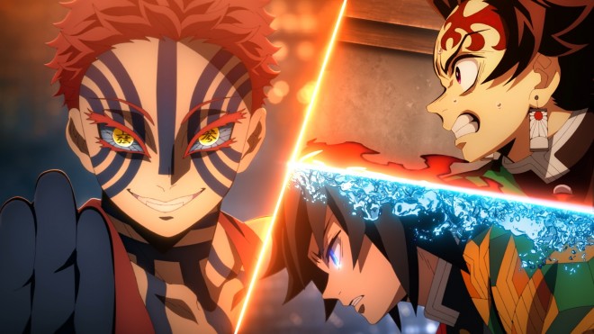 Akaza vs Tanjiro & Giyu