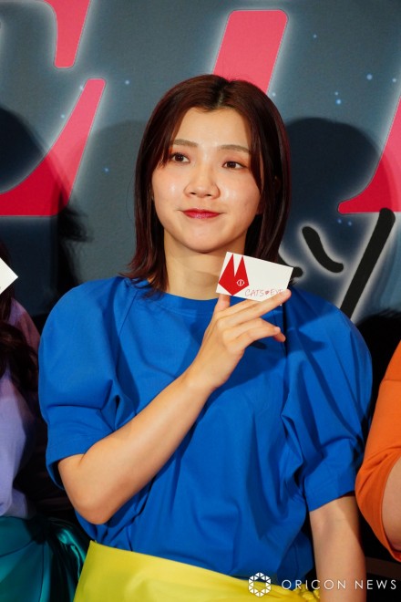Maki Fukuda of the comedy trio 3-ji no Heroine appearing at the pre-release screening event for the anime Cat’s Eye