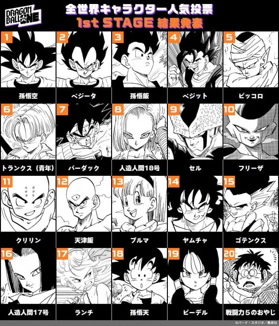 1st Stage: Dragon Ball global character popularity poll