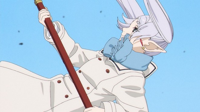 Frieren using magic while falling