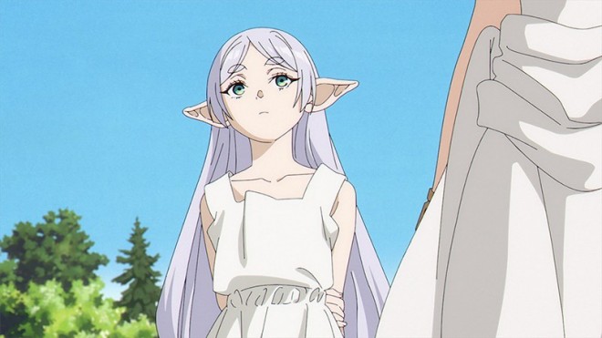 Young Frieren walking beside Flamme