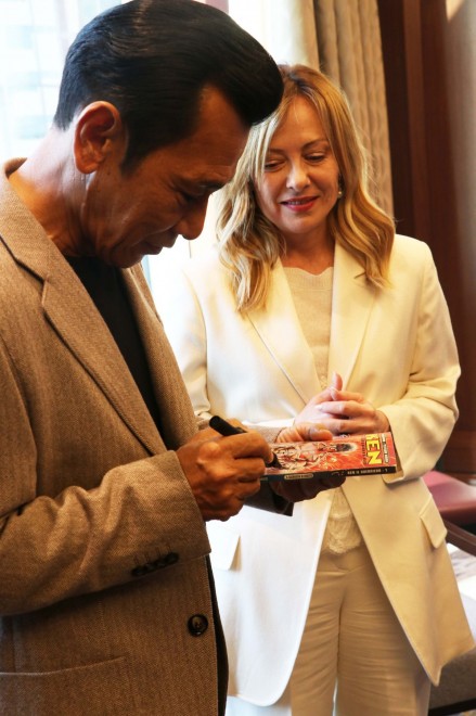 Italian Prime Minister Giorgia Meloni meets manga artist Tetsuo Hara