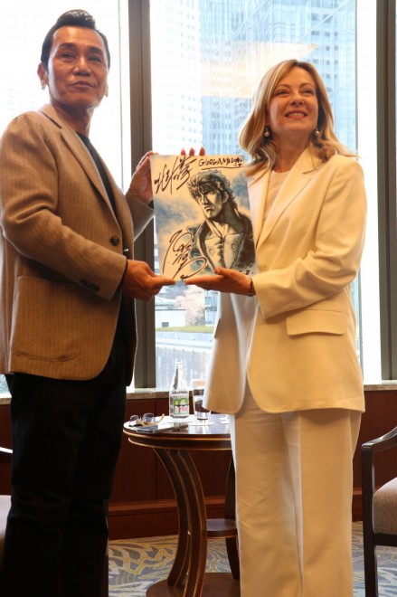 Italian Prime Minister Giorgia Meloni meets manga artist Tetsuo Hara