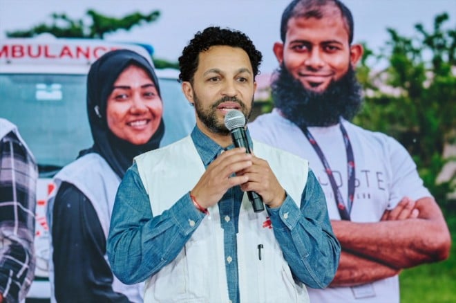 Dr. Javid Abdelmoneim speaking at the announcement event for Tony Tony Chopper’s appointment as an official supporter of Doctors Without Borders