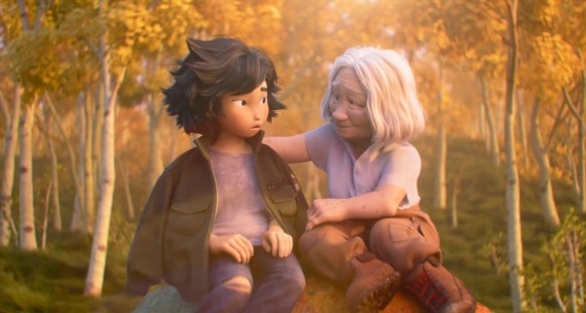 A scene from Disney and Pixar film When I Become a Beaver showing characters in a forest environment