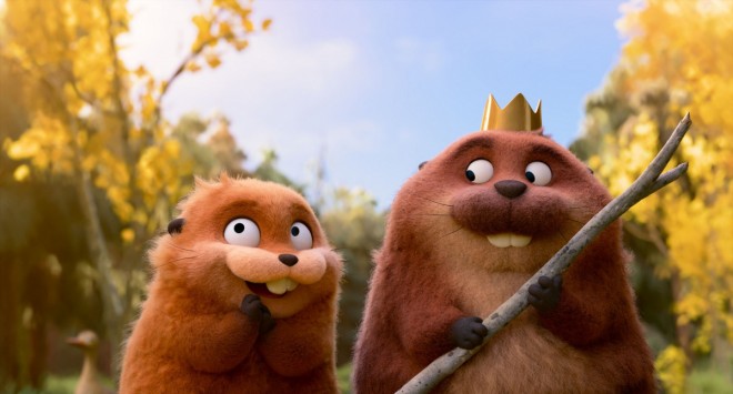 A scene from Disney and Pixar film When I Become a Beaver showing characters in a forest environment