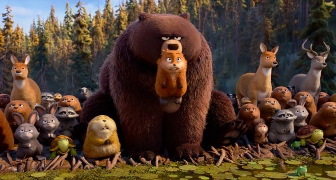 A scene from Disney and Pixar film When I Become a Beaver showing characters in a forest environment