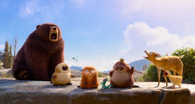 A scene from Disney and Pixar film When I Become a Beaver showing characters in a forest environment