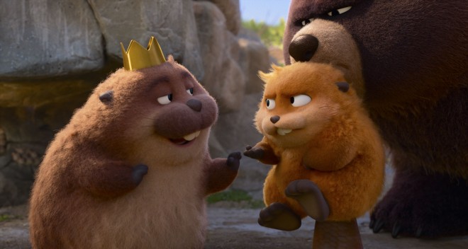 A scene from Disney and Pixar film When I Become a Beaver showing characters in a forest environment