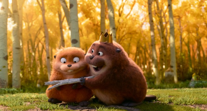 A scene from Disney and Pixar film When I Become a Beaver showing characters in a forest environment