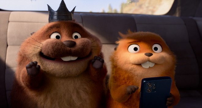 A scene from Disney and Pixar film When I Become a Beaver showing characters in a forest environment